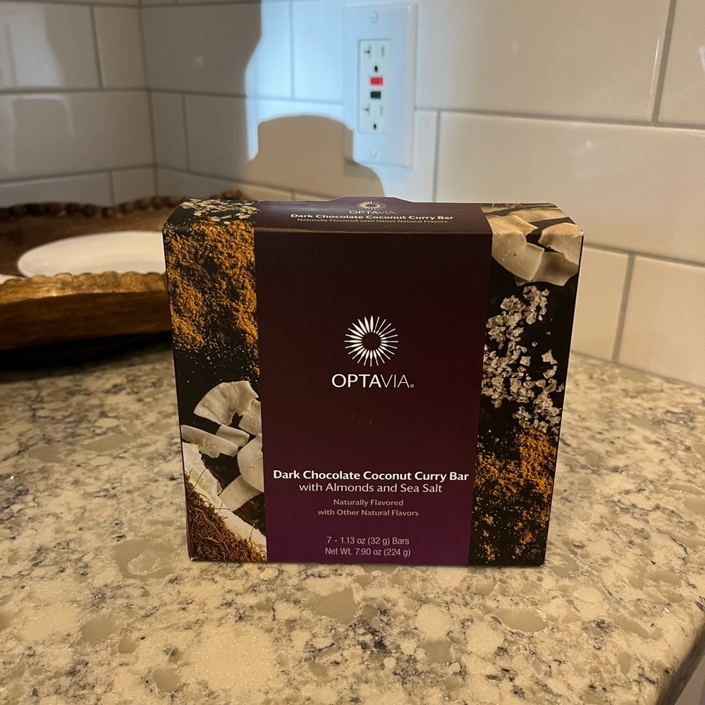 OPTAVIA Dark Chocolate Coconut Curry bars. Unopened box of 7.